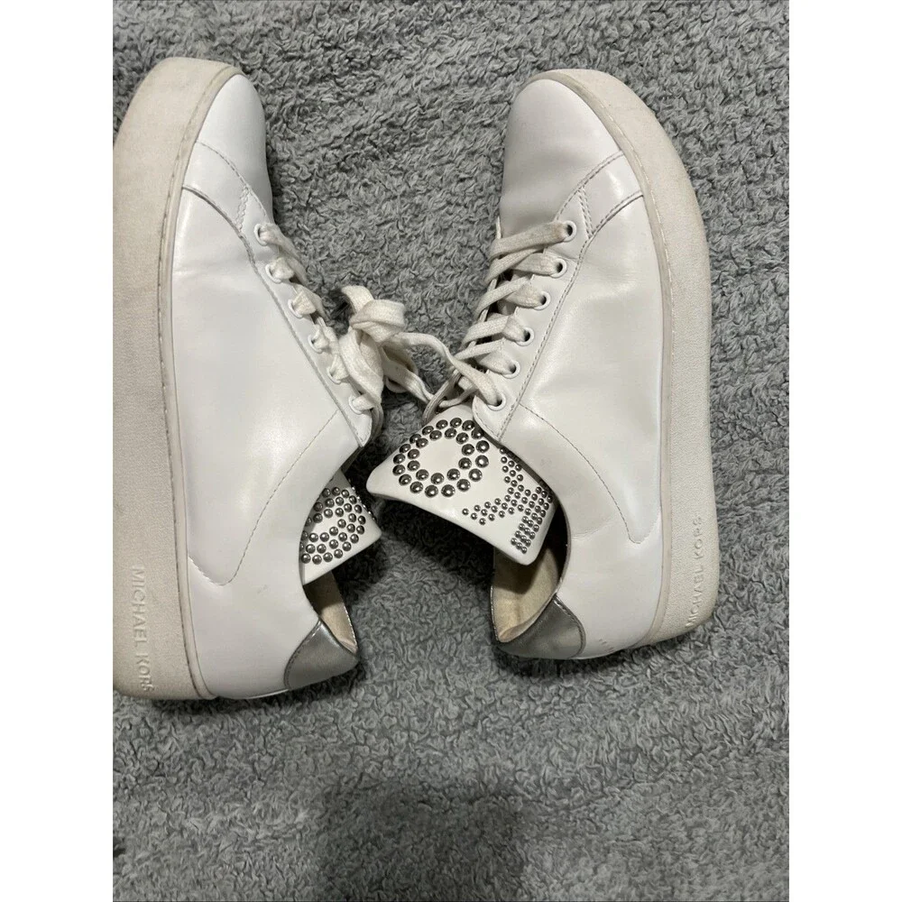 Michael Kors white leather sneakers size 10 fashion studded